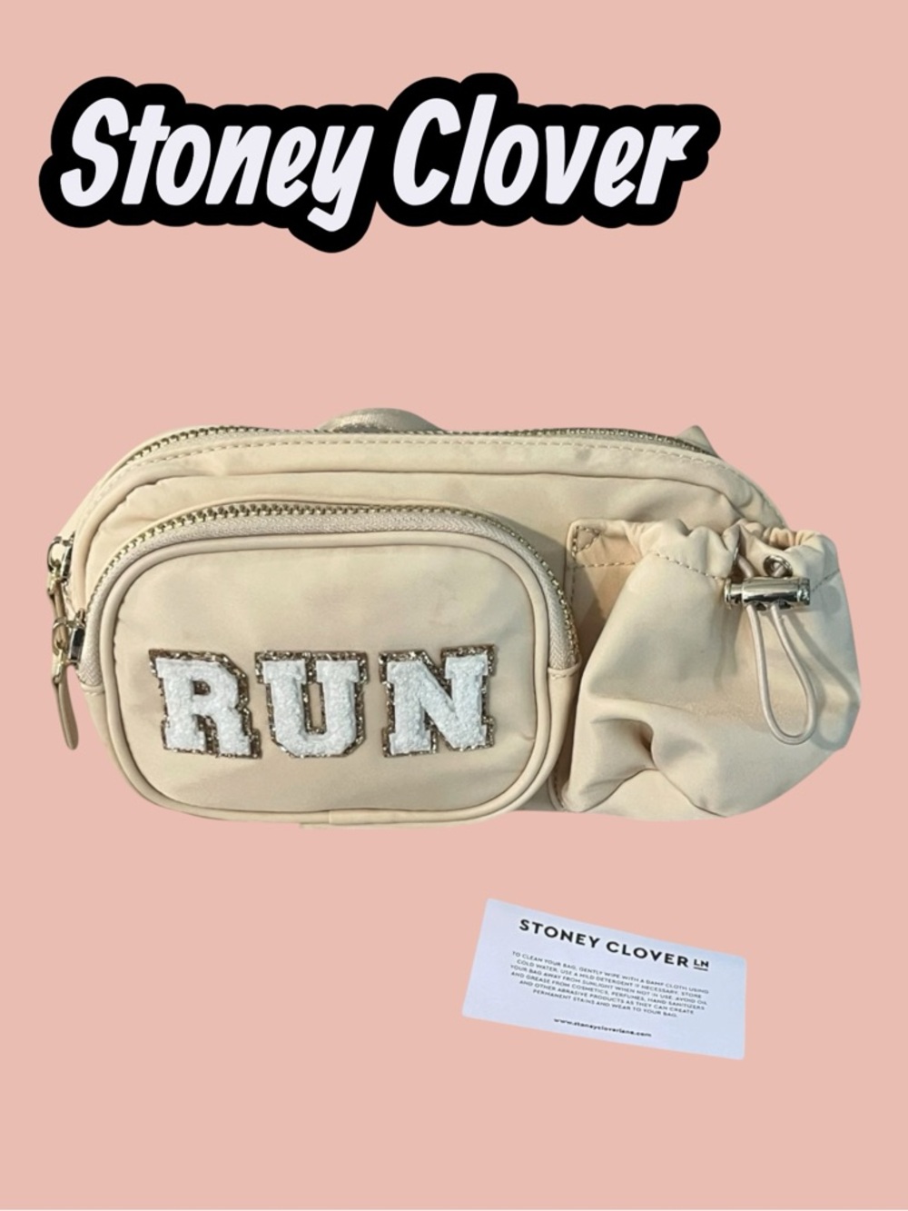 Stoney Clover Pre-customnized sand sporty fanny pack with blanc mini glitter RUN